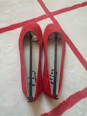 French Sole Red Suede Ballet Flats
